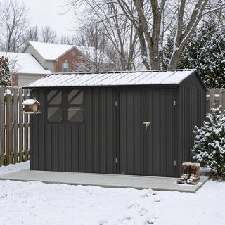 12x10 FT Metal Garden Shed Outdoor Storage, Multi-Color (White/Black/Grey/Brown) with Window & Shelving, Heavy Duty Garden Tool Shed for Backyard & Patio