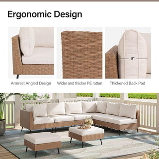 8 Piece PE Rattan Outdoor Sectional Sofa Set, All Weather Wicker Patio Conversation Set with Thick Cushions for Garden, Poolside, Backyard – Beige/Gray