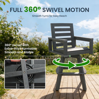 Outdoor 360° Swivel Bar Stool – All-Weather HDPE Patio Bar Chair with Ladder Back & Wood-Grain Finish