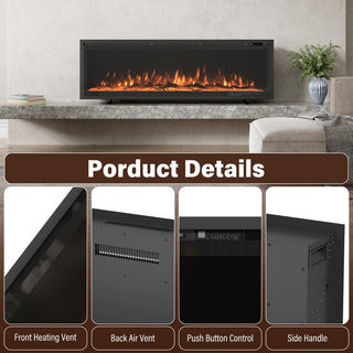 50/60/72-Inch Wall-Mounted & Recessed Electric Fireplace with Overheat Protection, Black
