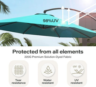 11 FT Luxury Curved Cantilever Umbrella, Heavy-Duty Side-Post Umbrella With Base, And 360° Rotation