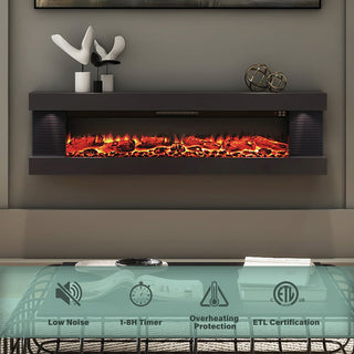 50"/60"/72" Wall-Mounted Electric Fireplace with Suspended LED Lighting, Modern Indoor Fireplace for Living Room