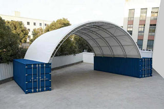 40ft x 40ft Double Frame Container Canopy – Heavy-Duty Tarpaulin Warehouse Shelter (Containers Not Included)