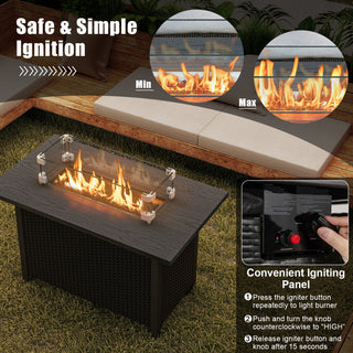 50000 BTU 2 Inch ropane Gas Fire Pit Table with Wind Guard and Glass Rocks