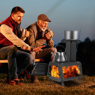 Patented Portable Wood Camping Burning Stove Heater Tabletop Fire Pit with 2 Cooking Positions