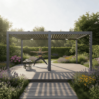 Aluminum Double Pergola Gazebo with Adjustable Louvered Roof & LED