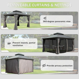 Hardtop Gazebo with Galvanized Steel Double Roof, Metal Gazebos with Drainage System Patio Pergola for Patio Deck Backyard,Curtain and Netting
