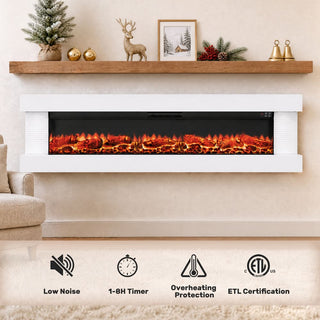 32"/50"/60"/72" Wall-Mounted Electric Fireplace with Suspended LED Lighting, Modern Indoor Fireplace for Living Room