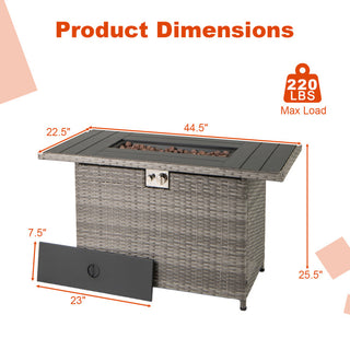 44.5 Inch Propane Fire Pit Table Rattan Gas 2-in-1 with Stainless Steel Burner