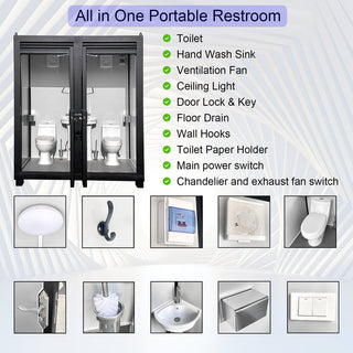 Two-Person Portable Toilet Cabin – Outdoor Restroom with Sink, Lighting & Ventilation Fan