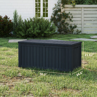 120-Gallon Resin Outdoor Deck Box with Lockable Lid, Patio Storage Bench for Cushions & Pillows – Black/Light Brown