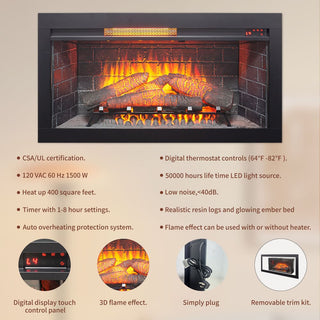 42-Inch Infrared Electric Fireplace with Removable Mantel & Insert – Touch Panel Electric Fireplace Heater for Home Decor