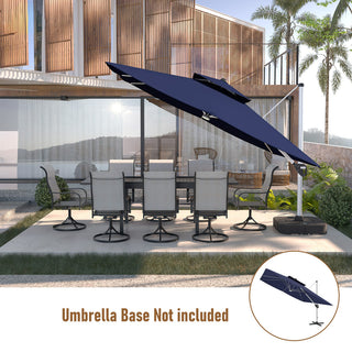 11ft Square Double-Tier Patio Umbrella with LED Lights – Red & Grey Outdoor Market Umbrella (Base Not Included)