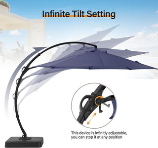 12-FT Luxury Curved Cantilever Umbrella With Base, 360° Rotatable,Suitable For Markets, Swimming Pools, Gardens, Backyards, And Patios