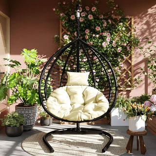Foldable Rattan Hanging Egg Chair with Stand – Indoor & Outdoor Swing Chair for Porch, Garden & Balcony
