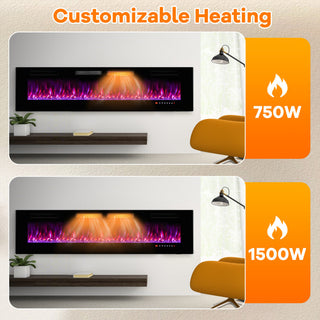 42/60/72 Inch Ultra-Thin Electric Fireplace with Decorative Crystals