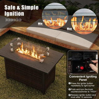50000 BTU 2 Inch ropane Gas Fire Pit Table with Wind Guard and Glass Rocks