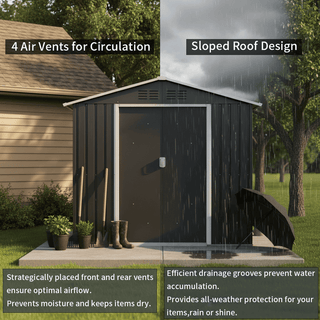 7x4.3 FT Metal Garden Shed with Window, Outdoor Storage Shed in Coal Grey, Heavy-Duty Weatherproof Steel Tool House for Backyard, Patio & Lawn