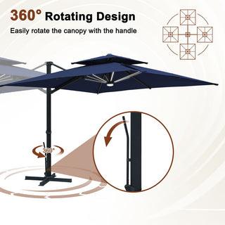 10FT Aluminum Cantilever Patio Umbrella with Removable LED Light Strips for Outdoor Shade