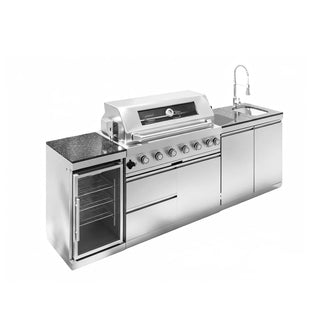 43" Outdoor Kitchen Island with 6-Burner 85,000 BTU Grill, Fridge, Rotisserie & Granite Countertops