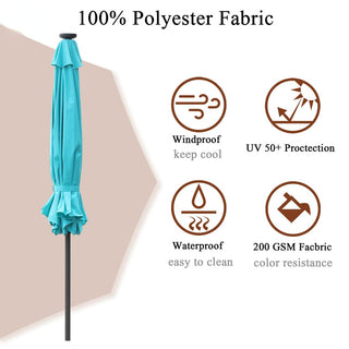 9ft Solar LED Patio Umbrella – Outdoor Market Umbrella with 32 LED Lights, Tilt & Crank