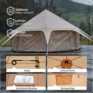 14.8ft × 9.2ft 600D Oxford Bell Tent with Stove Jack, Waterproof Glamping Yurt Tent for Family Camping, Heavy-Duty 4-Season Outdoor Tent
