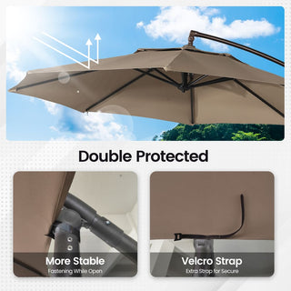11 FT Steel Pole Solar LED Offset Patio Umbrella with 360° Rotation & Easy Crank – Outdoor Hanging Cantilever Umbrella for Patio & Garden