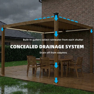 9.8 x 9.8 Ft Outdoor Louvered Pergola with Solar LED Lights & Powder-Coated Steel Roof