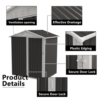 5.4 x 4.27 FT Outdoor Metal Storage Shed with Hinged Door, Compact Garden Tool Shed for Backyard, Patio & Lawn, Ideal for Utility & Bike Storage