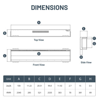Panoramic 3-Sided Multi-Color LED Flame Wall-Mounted & Recessed Electric Fireplace