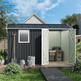 9 x 6 FT Metal Garden Storage Shed with Window, Outdoor Tool House for Patio, Backyard & Lawn, Weatherproof Utility Storage Building