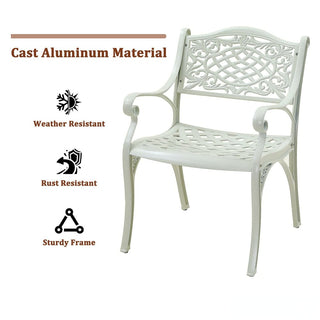 5-Piece Antique Bronze/White Cast Aluminum Outdoor Dining Set with 31" Round Table & 2 Dining Chairs for Patio, Garden & Balcony