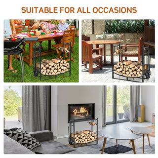 30/36 Inch Firewood Rack with 4 Tool Set Kindling Holders