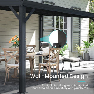 Wall-Mounted Hardtop Lean-to Gazebo with Gutters – Galvanized Steel Roof Outdoor Pergola Canopy