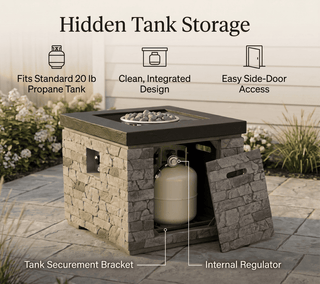 32-Inch 40,000 BTU Propane Fire Pit Table with Lightweight Concrete Finish, Lava Rocks & Cover
