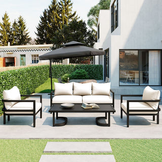 Outdoor Steel Conversation Sofa Set with Coffee Table – Waterproof Patio Furniture with UV-Resistant Cushions