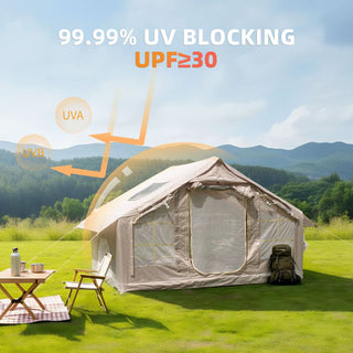 6.3m² Inflatable Glamping Tent, 4-Season Waterproof Air Tent with Clear Skylight, 420D Oxford Fabric, Mesh Windows & Doors