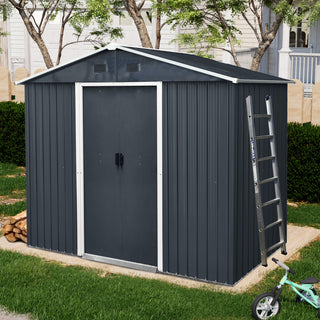 8X4 FT Outdoor Metal Storage Shed with Sliding Door and Foundation, Weatherproof Garden Tool Organizer for Backyard & Patio