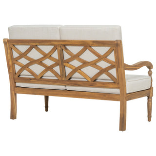 2-Piece Outdoor Acacia Wood Sofa Seating Group with Cushions – Natural & Beige