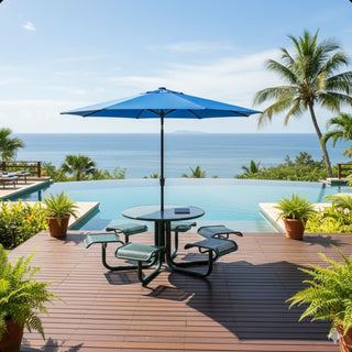 11 Ft Blue Solar LED Patio Umbrella with Crank Lift , Tilt * 8 Ribs, UV-Resistant Canopy