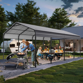 Heavy-Duty Metal Garage Canopy with Galvanized Steel Roof & Frame, Outdoor Carport Storage Shed for Cars, Boats & Trucks – Gray