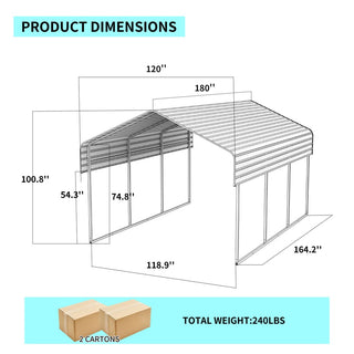 10x15/12x20 FT Heavy Duty Metal Carport with Galvanized Steel Roof and Reinforced Base for Cars, Boats & Trucks