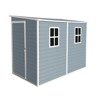 Outdoor Storage Shed with Floor Resin shed with Two-Window, Waterproof ,Lockable Doors for Patio,Yard,Lawn -Grey/Black