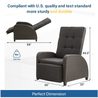 30" Adjustable Outdoor Lounge Chair with Gray Cushions & Footrest