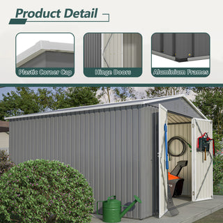 10 x 10 FT Outdoor Metal Storage Shed with Reinforced Frame, Lockable Double Doors, Heavy-Duty Garden Tool Shed for Backyard, Patio, Lawn & Outdoor Use