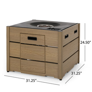 Outdoor 31" WPC Base Square Propane Fire Pit - 40,000 BTU, Wood-Looking/Grey