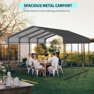 10x15/12x20 FT Heavy Duty Metal Carport with Galvanized Steel Roof and Reinforced Base for Cars, Boats & Trucks