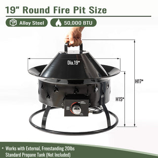 19" Propane Gas Fire Pit, 50000 BTU Round Steel Fire Pit for Outside Patio Deck Garden Backyard-Black