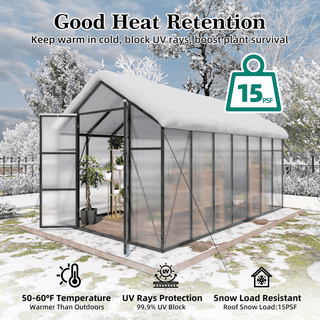 New-Design Walk-In Polycarbonate Greenhouse with Heavy-Duty Aluminum Frame – All-Season Garden & Backyard Greenhouse