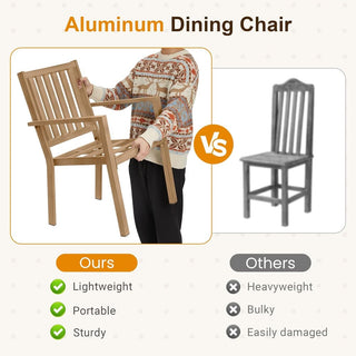 23" All-Weather Aluminum Patio Dining Chairs with Gray Cushions and Khaki/Gray Frame